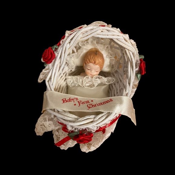Gorham Baby’s First Christmas Ornament Wicker Porcelain GIRL - Picture 4 of 9